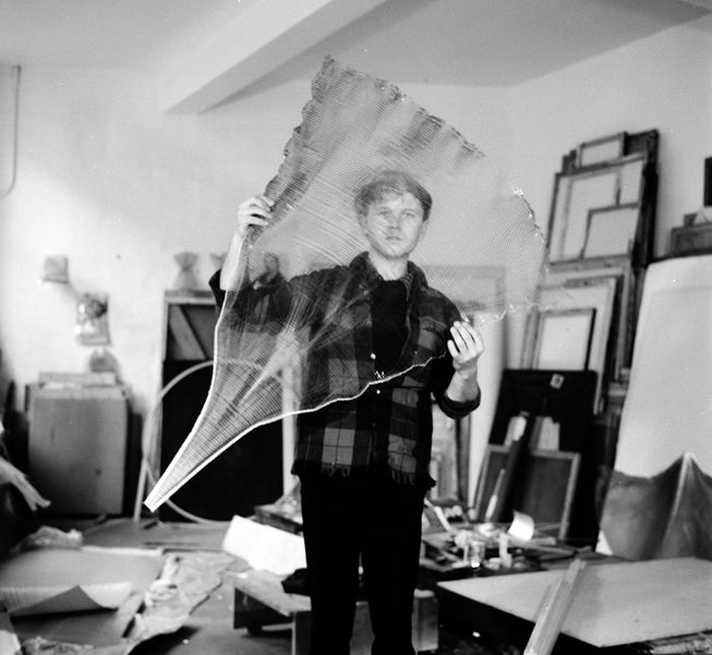 One of the founders of Zero art movement Heinz Mack at work in his studio