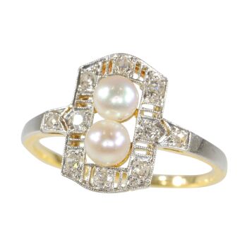 Vintage 1920's Edwardian Art Deco diamond and pearl engagement ring by Unknown artist